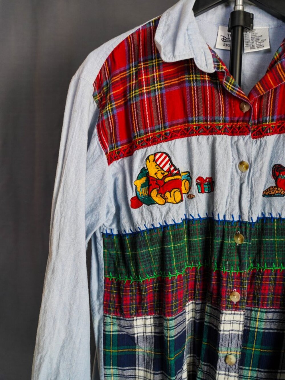 Vintage 90s The Disney Store Winnie The Pooh Patchwork Flannel Shirt Size Small - Picture 11 of 14